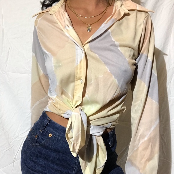 Rare Vintage 70s Sheer Pastel Blouse - Picture 5 of 8